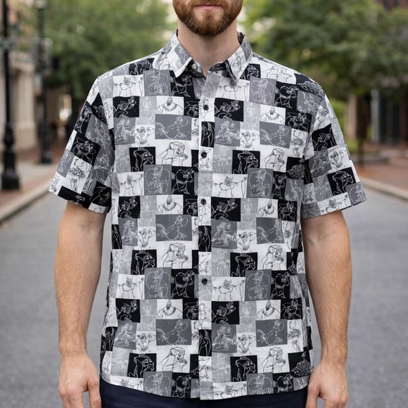 Disney Other - Disney Villains Mens Small Rayon Button Down Shirt Black White  Checkerboard